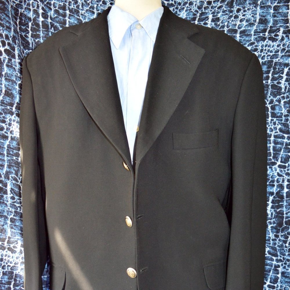 RALPH LAUREN  52R  BLACK  HEAVY WEIGHT GABARDINE  3 BUTTONS SILVER TONE